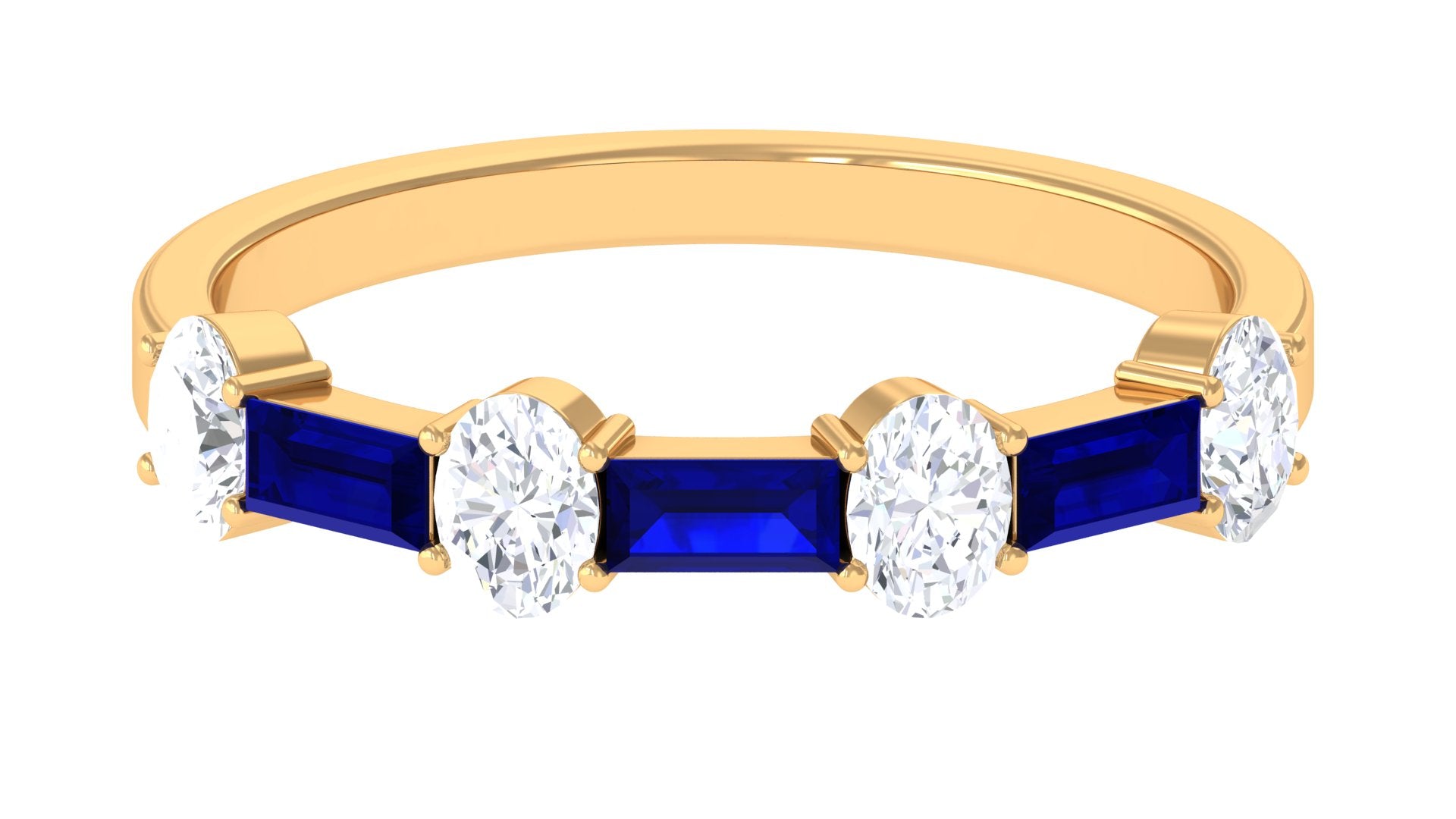 Certified Blue Sapphire and Diamond Half Eternity Ring Blue Sapphire - ( AAA ) - Quality - Rosec Jewels