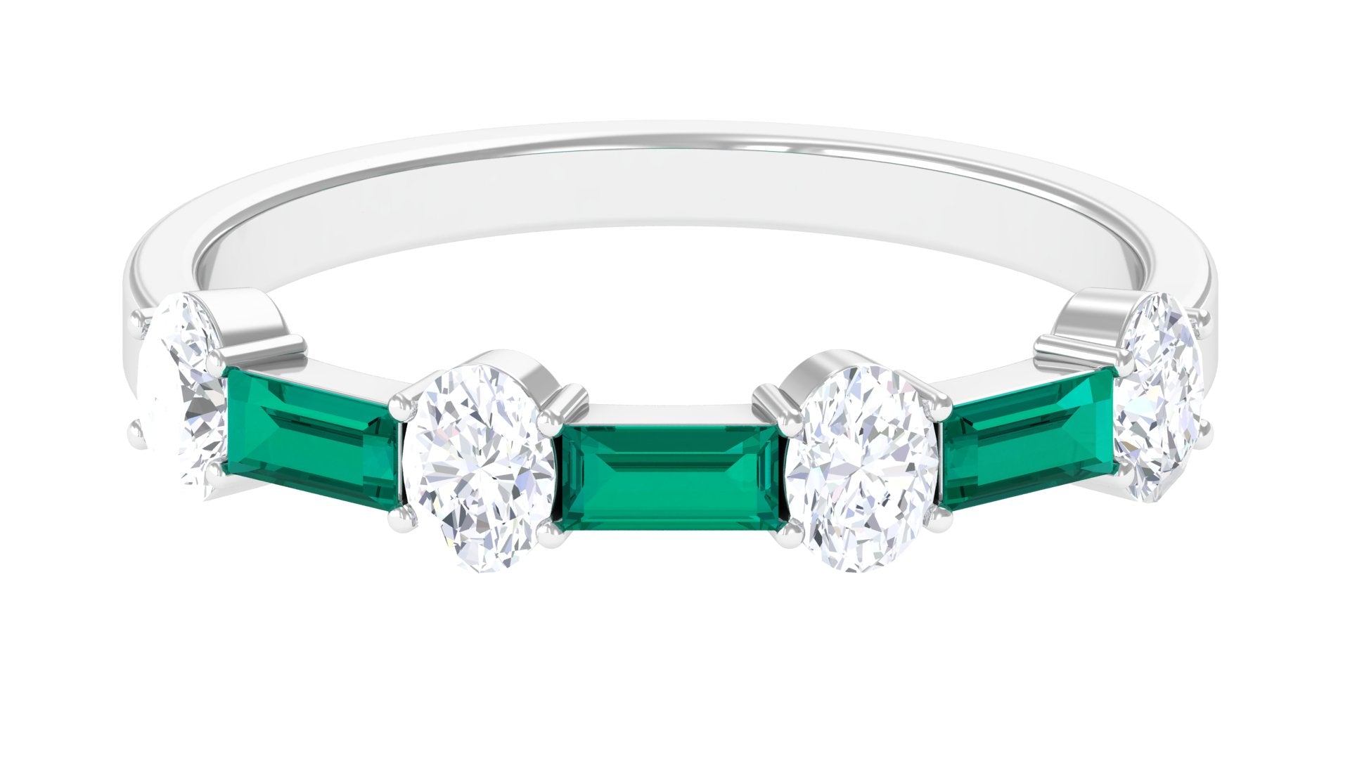 Certified Emerald Half Eternity Ring with Diamond Emerald - ( AAA ) - Quality - Rosec Jewels