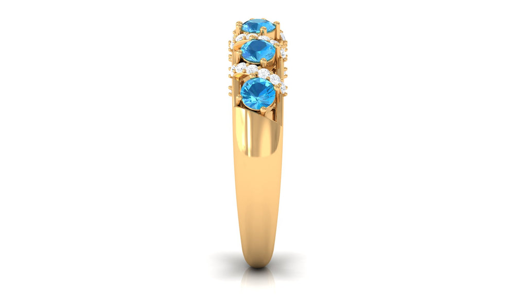 Designer Swiss Blue Topaz Anniversary Ring with Diamond Swiss Blue Topaz - ( AAA ) - Quality - Rosec Jewels