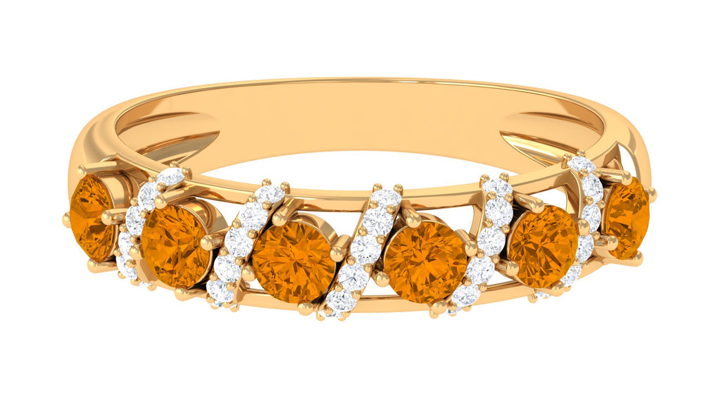 0.75 CT Designer Citrine Anniversary Ring with Diamond Citrine - ( AAA ) - Quality - Rosec Jewels