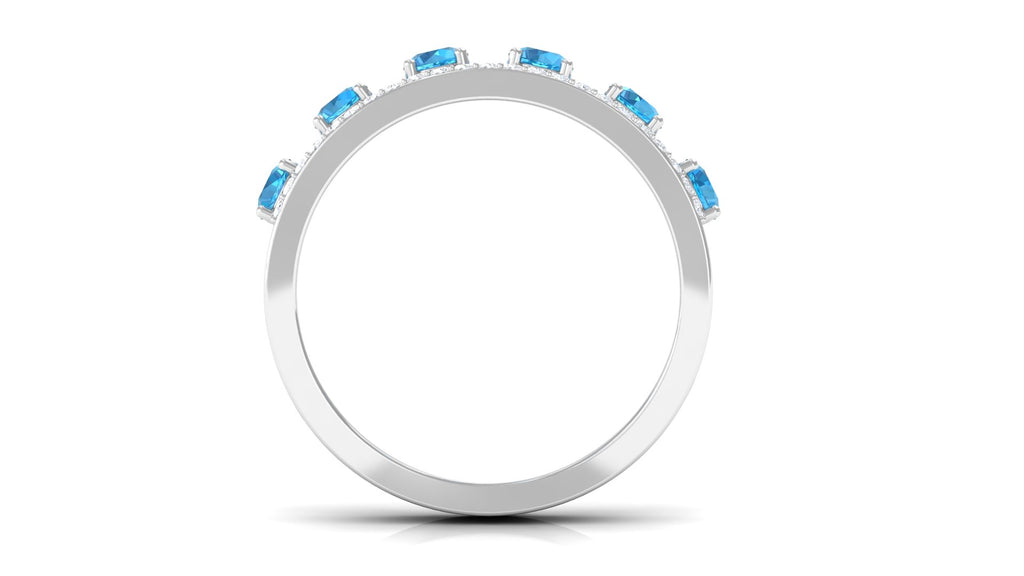 Swiss Blue Topaz Anniversary Ring with Diamond Stones Swiss Blue Topaz - ( AAA ) - Quality - Rosec Jewels