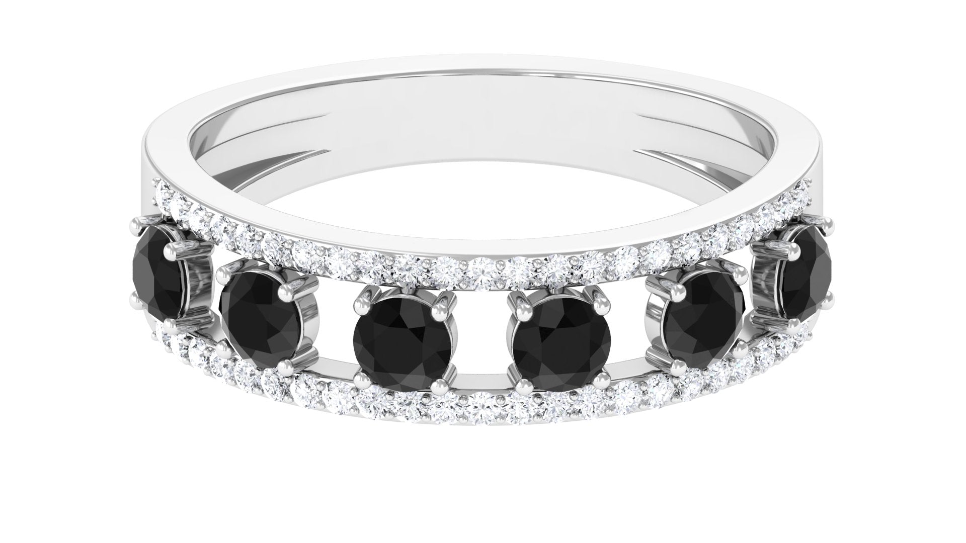 3/4 CT Black Spinel Anniversary Band Ring with Diamond Black Spinel - ( AAA ) - Quality - Rosec Jewels