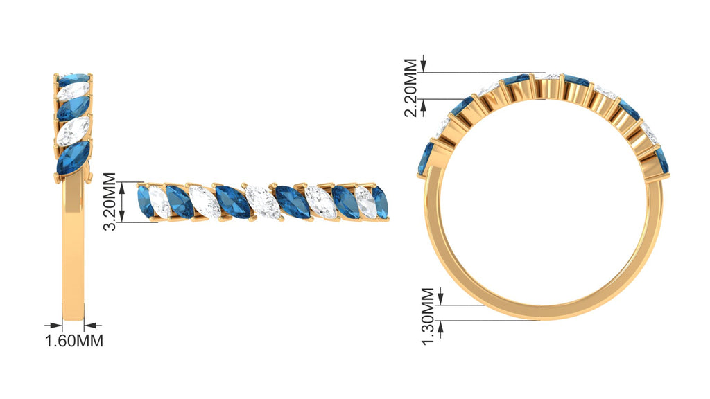 1 CT London Blue Topaz and Diamond Tilted Half Eternity Ring London Blue Topaz - ( AAA ) - Quality - Rosec Jewels
