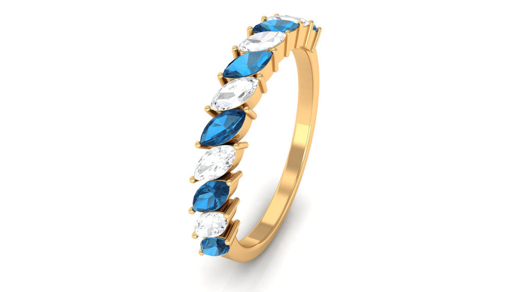 1 CT London Blue Topaz and Diamond Tilted Half Eternity Ring London Blue Topaz - ( AAA ) - Quality - Rosec Jewels