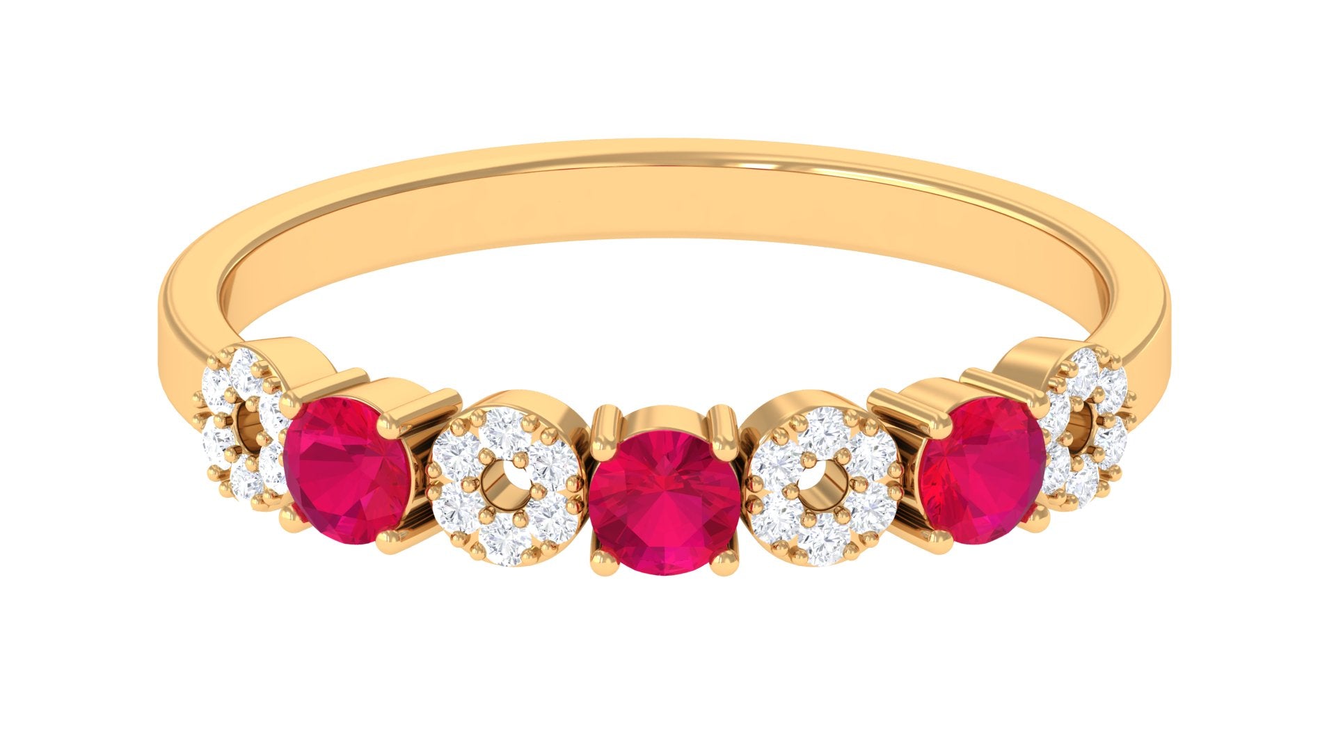 Natural Ruby Half Eternity Ring with Diamond Ruby - ( AAA ) - Quality - Rosec Jewels