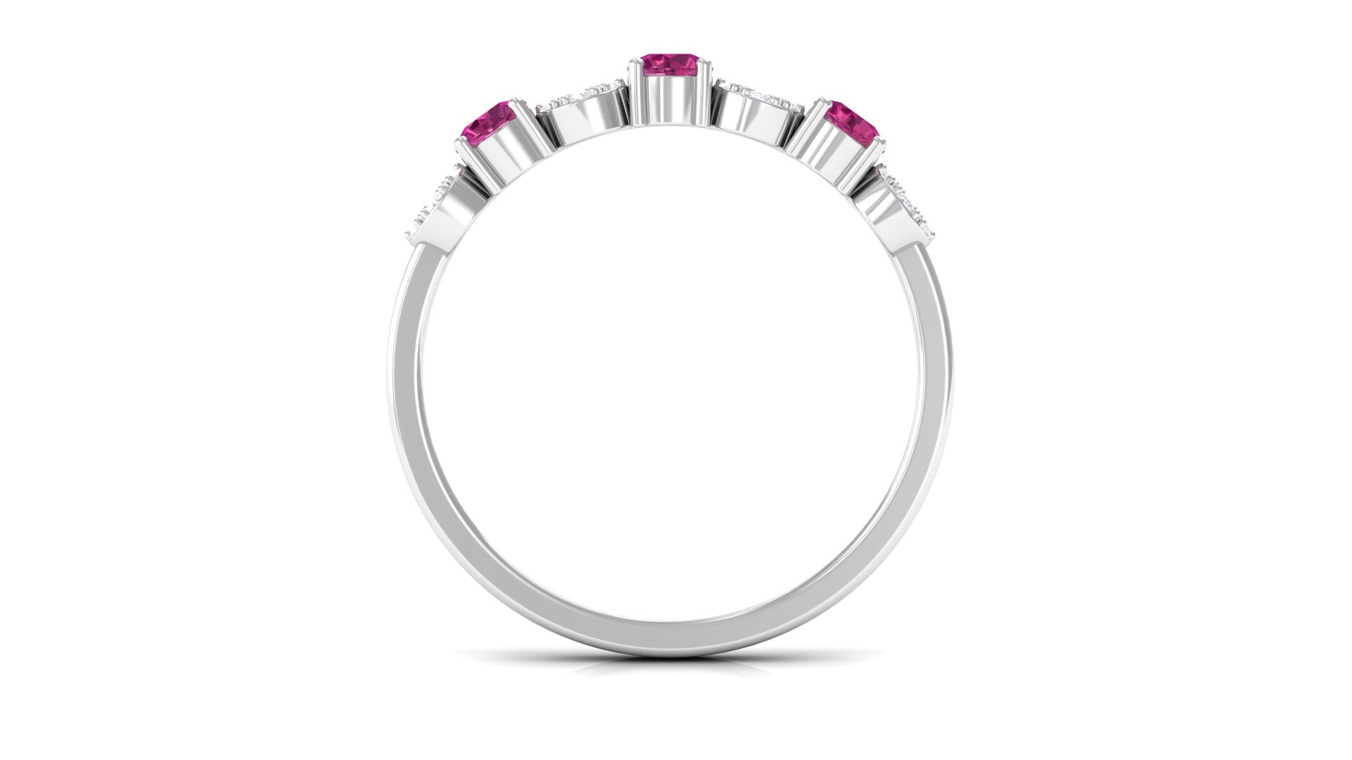 Semi Eternity Ring with Pink Tourmaline and Diamond Pink Tourmaline - ( AAA ) - Quality - Rosec Jewels