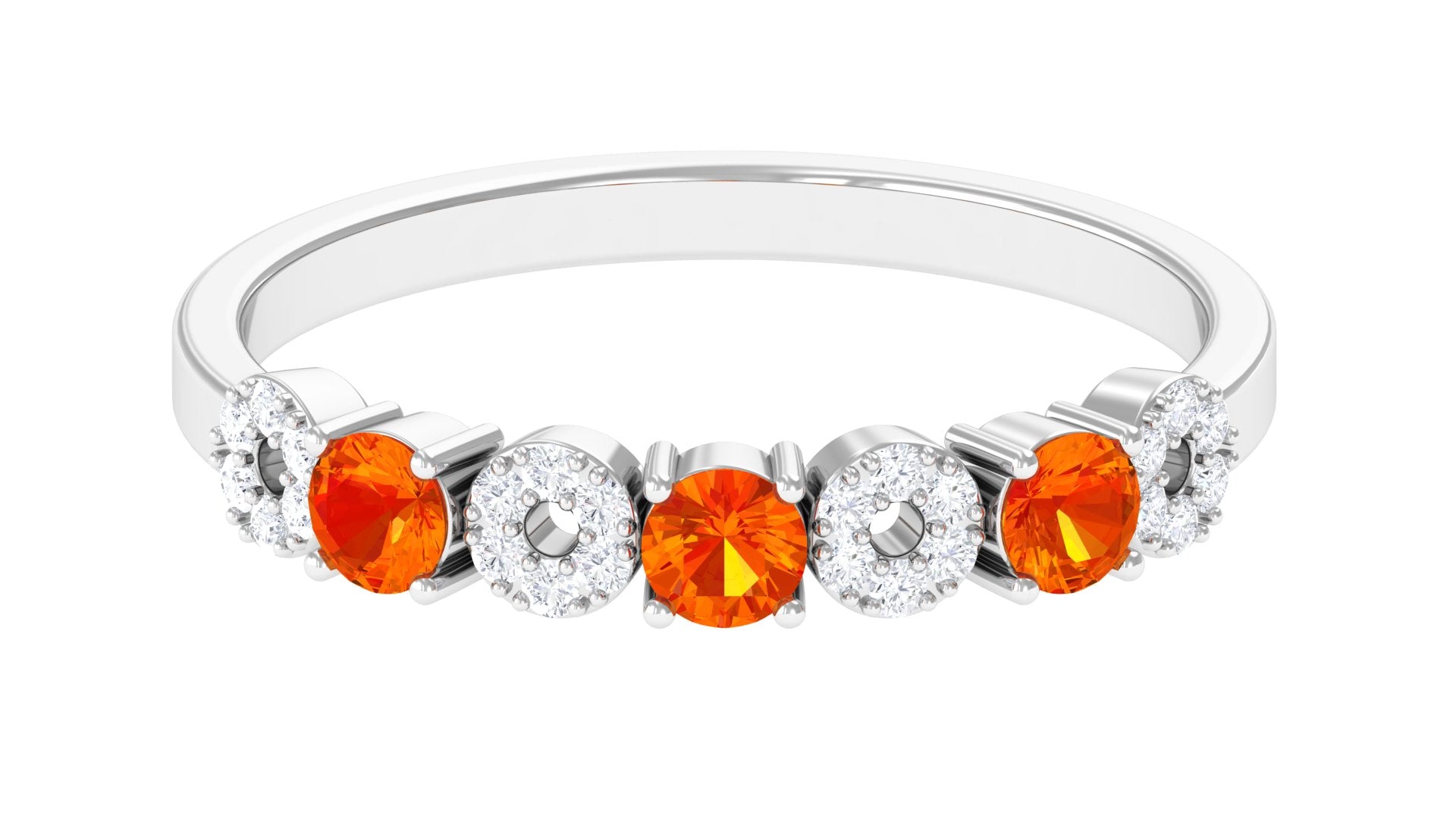 Semi Eternity Ring with Orange Sapphire and Diamond Orange Sapphire - ( AAA ) - Quality - Rosec Jewels