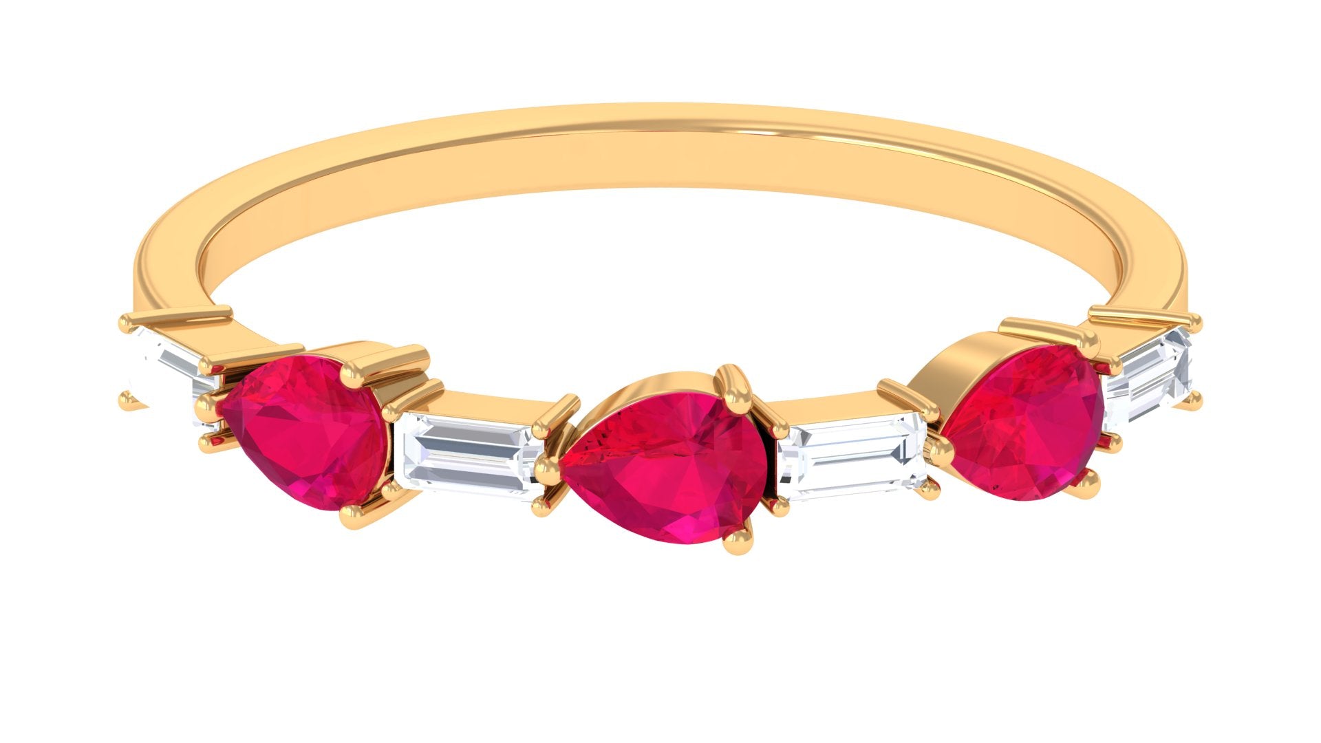 Ruby and Diamond Half Eternity Ring in East West Style Ruby - ( AAA ) - Quality - Rosec Jewels