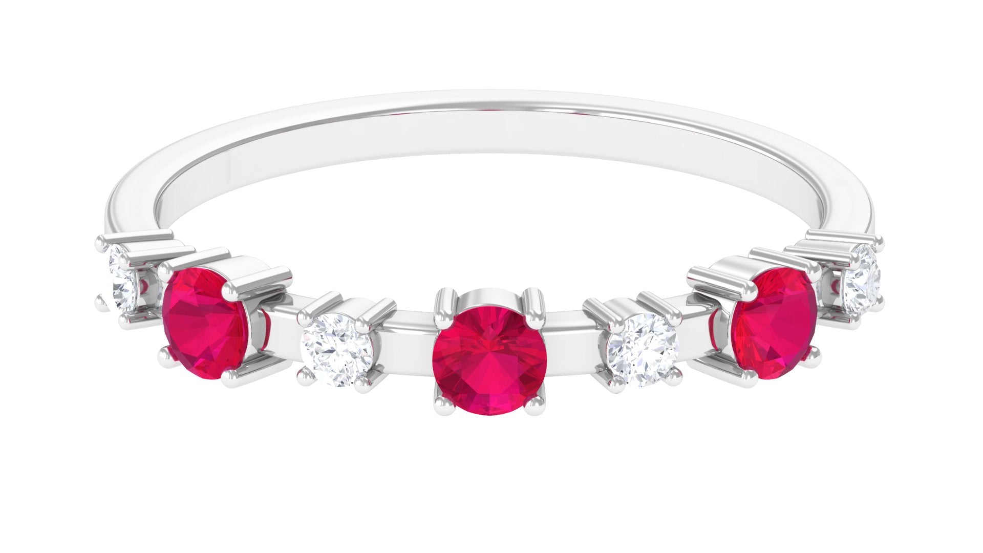 Semi Eternity Ring with Ruby and Diamond Ruby - ( AAA ) - Quality - Rosec Jewels