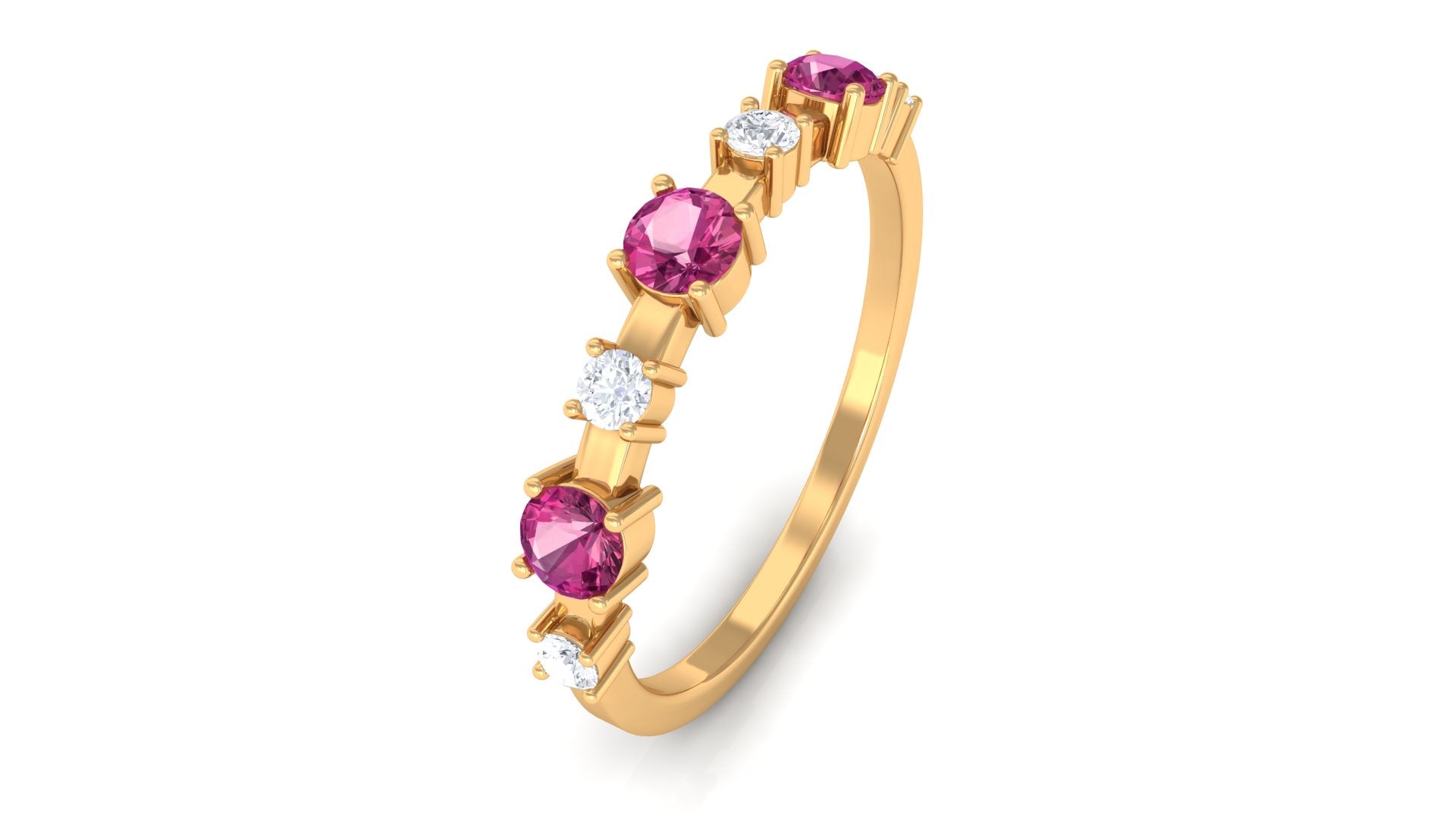 Pink Tourmaline and Diamond Half Eternity Ring Pink Tourmaline - ( AAA ) - Quality - Rosec Jewels