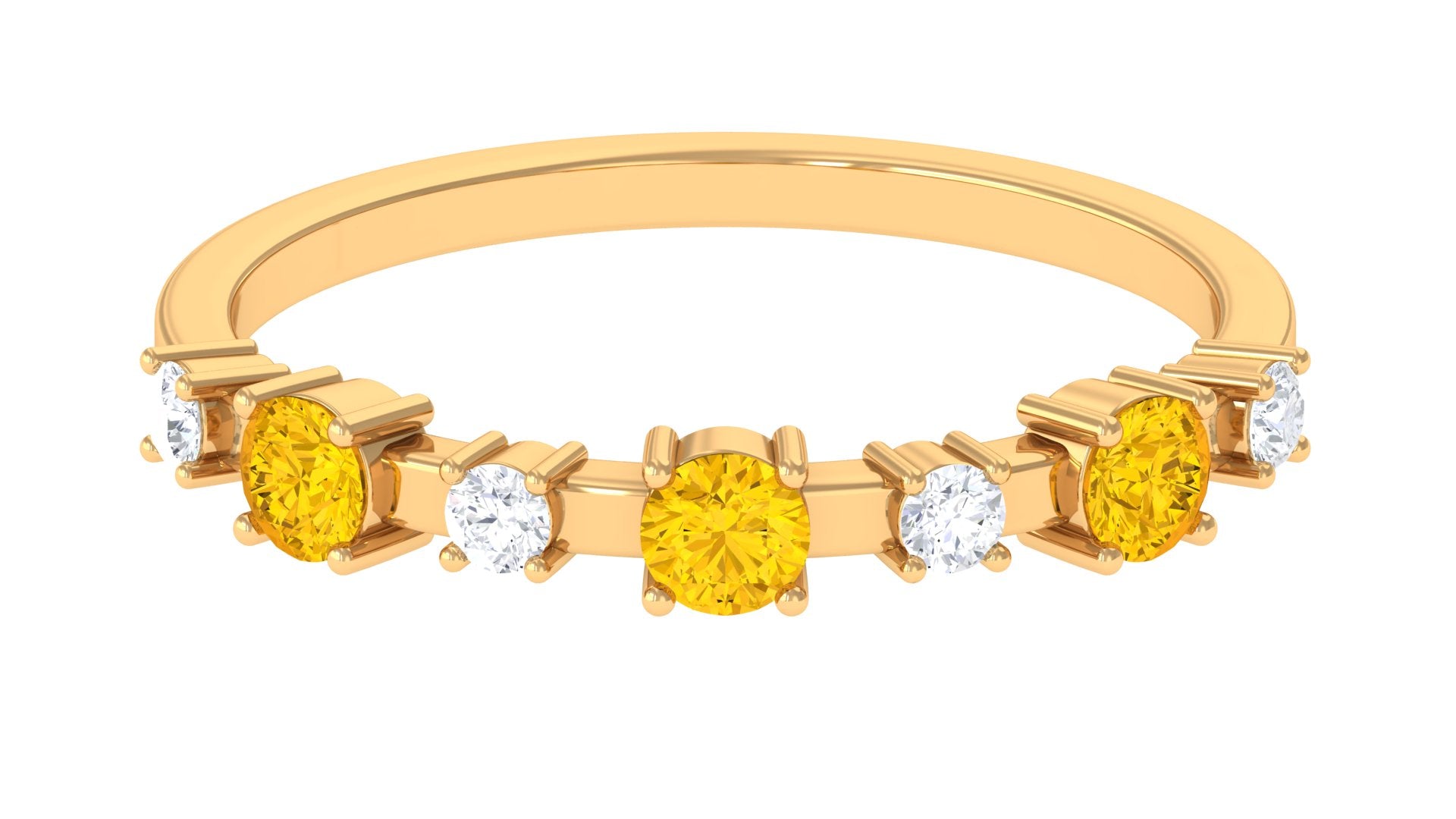 Yellow Sapphire and Diamond Half Eternity Ring Yellow Sapphire - ( AAA ) - Quality - Rosec Jewels