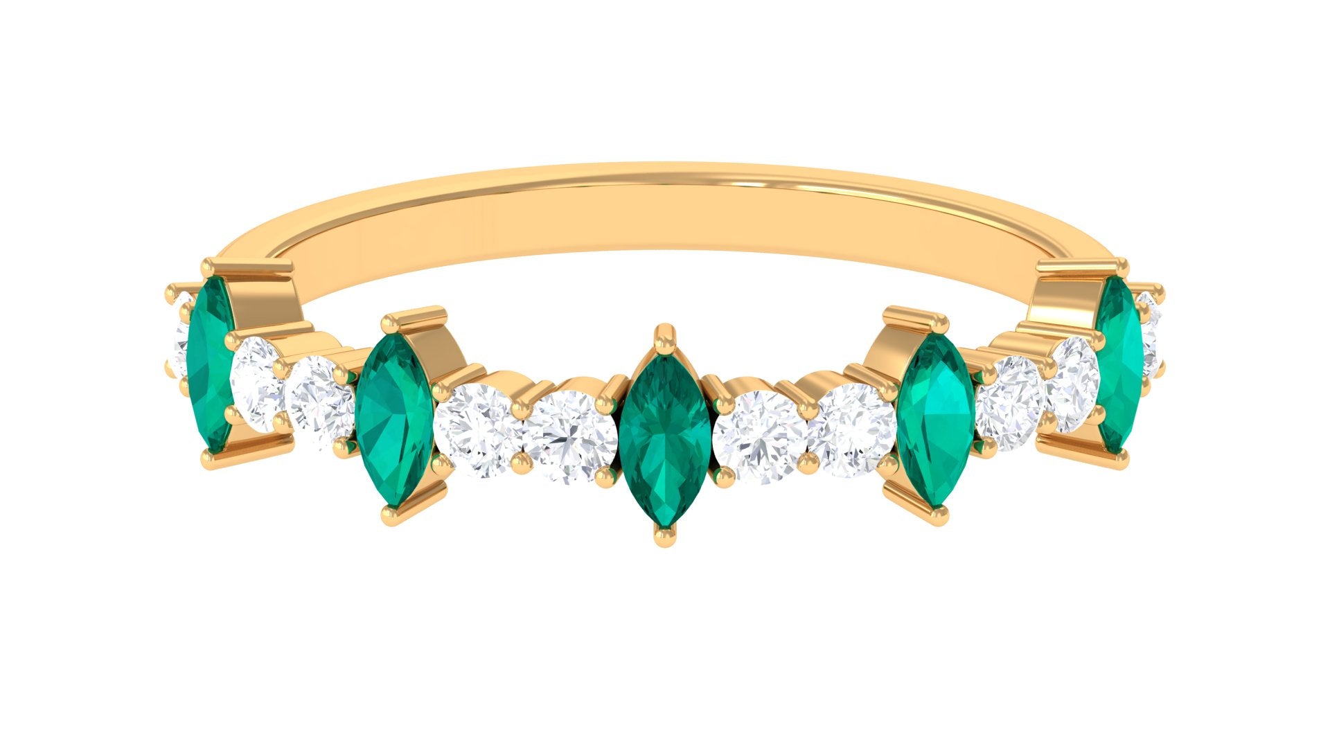 Marquise shape Emerald Half Eternity Ring with Diamond Emerald - ( AAA ) - Quality - Rosec Jewels