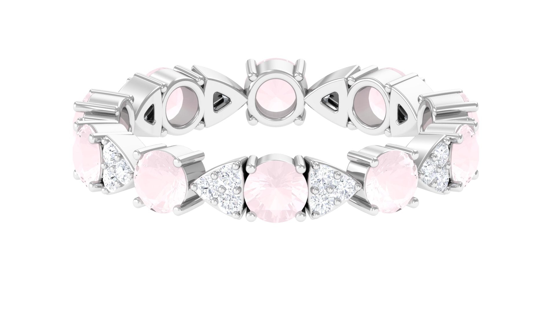 Designer Rose Quartz and Diamond Eternity Ring Rose Quartz - ( AAA ) - Quality - Rosec Jewels