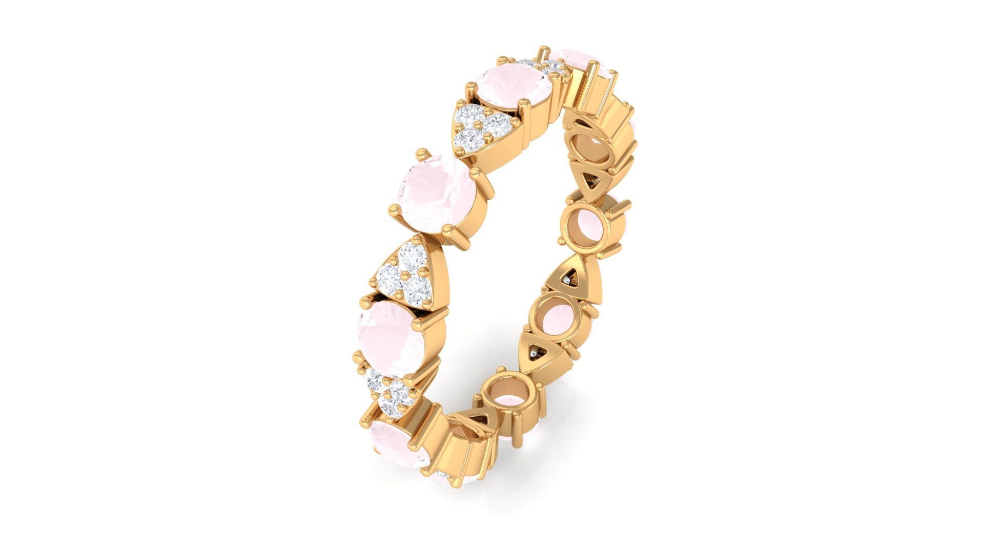 Designer Rose Quartz and Diamond Eternity Ring Rose Quartz - ( AAA ) - Quality - Rosec Jewels