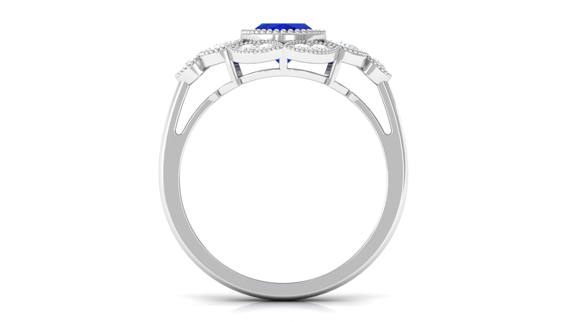 Oval Created Blue Sapphire Statement Engagement Ring with Diamond Halo Lab Created Blue Sapphire - ( AAAA ) - Quality - Rosec Jewels