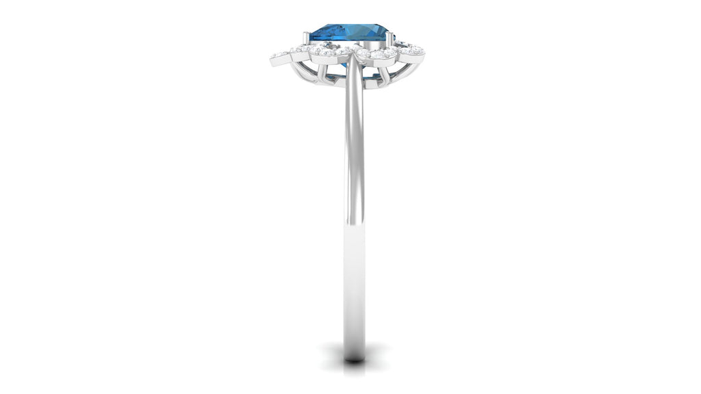 1.25 CT Heart London Blue Topaz Designer Engagement Ring with Diamond London Blue Topaz - ( AAA ) - Quality - Rosec Jewels