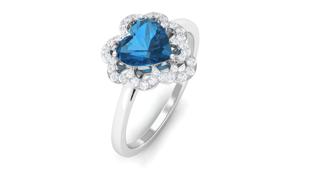 1.25 CT Heart London Blue Topaz Designer Engagement Ring with Diamond London Blue Topaz - ( AAA ) - Quality - Rosec Jewels