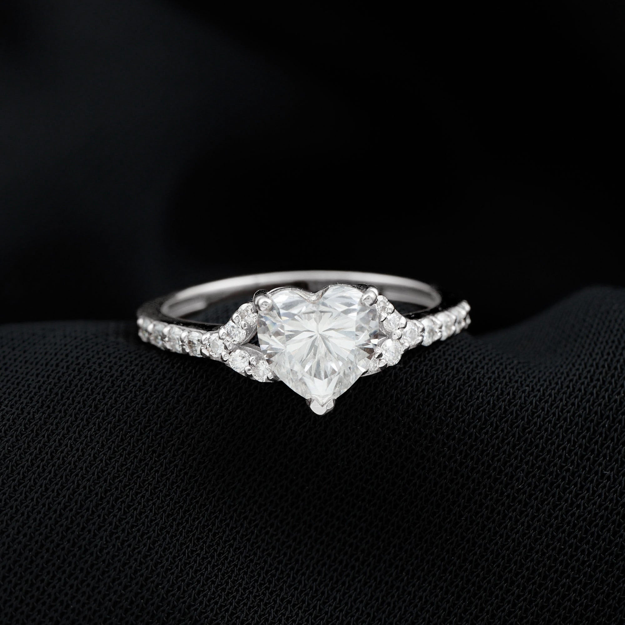 Minimal Heart Shape Moissanite Engagement Ring Moissanite - ( D-VS1 ) - Color and Clarity - Rosec Jewels