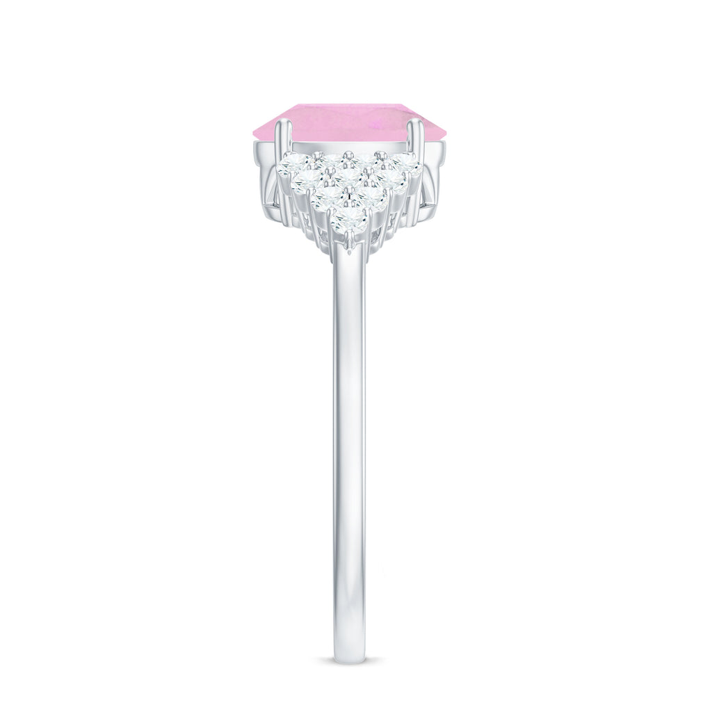1.50 CT Elegant Rose Quartz Solitaire Ring with Diamond Accent Rose Quartz - ( AAA ) - Quality - Rosec Jewels