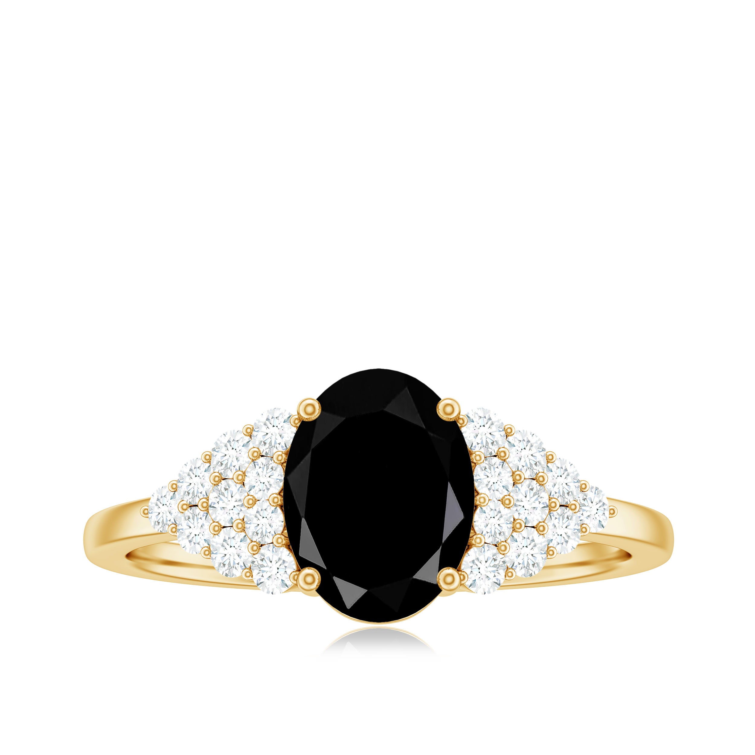 1.75 CT Oval Black Spinel Solitaire Ring with Diamond Accent Black Spinel - ( AAA ) - Quality - Rosec Jewels