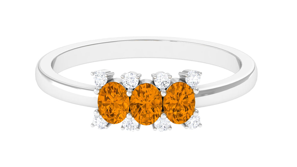 0.75 CT Oval Cut Citrine Three Stone Ring with Diamond Stones Citrine - ( AAA ) - Quality - Rosec Jewels