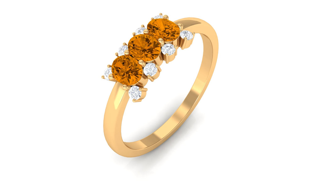 0.75 CT Oval Cut Citrine Three Stone Ring with Diamond Stones Citrine - ( AAA ) - Quality - Rosec Jewels