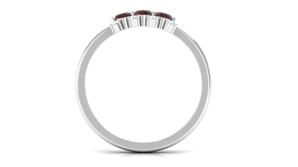 Oval Garnet Three Stone Promise Ring with Diamond Garnet - ( AAA ) - Quality - Rosec Jewels