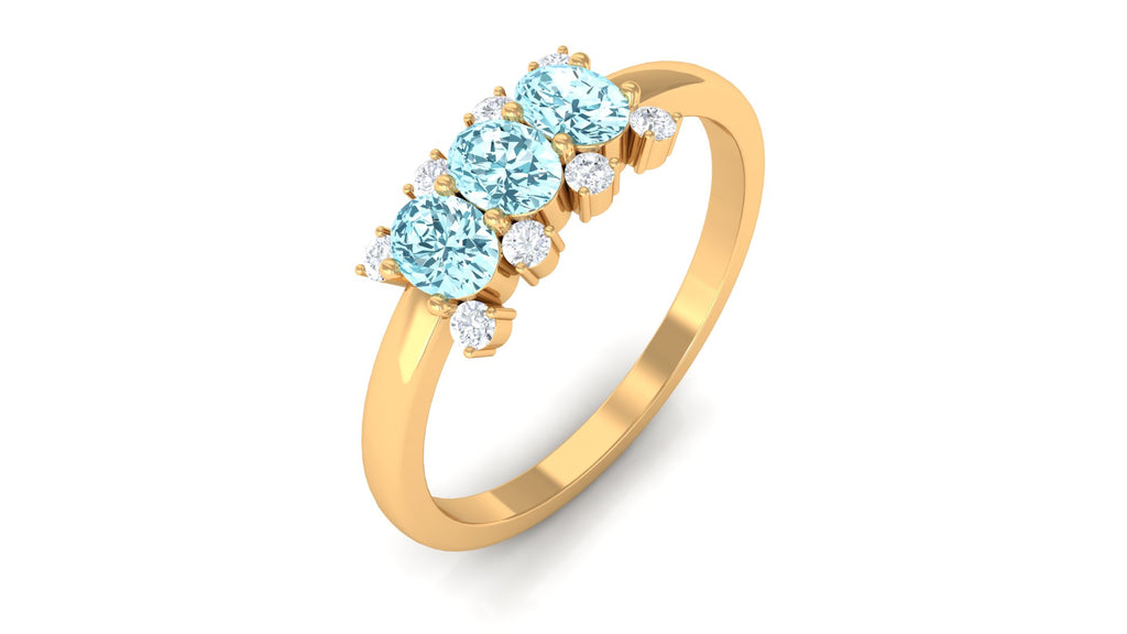 3/4 Ct Oval Aquamarine Three Stone Promise Ring with Diamond Aquamarine - ( AAA ) - Quality - Rosec Jewels