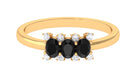 1/2 CT Oval Black Onyx Three Stone Promise Ring with Diamond Black Onyx - ( AAA ) - Quality - Rosec Jewels