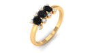 1/2 CT Oval Black Onyx Three Stone Promise Ring with Diamond Black Onyx - ( AAA ) - Quality - Rosec Jewels