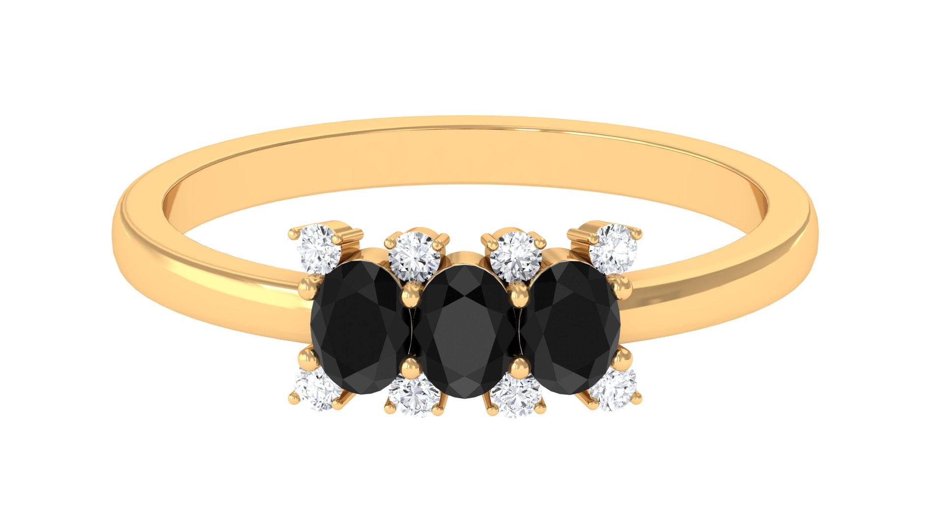 1/2 CT Oval Cut Black Spinel Three Stone Ring with Diamond Black Spinel - ( AAA ) - Quality - Rosec Jewels