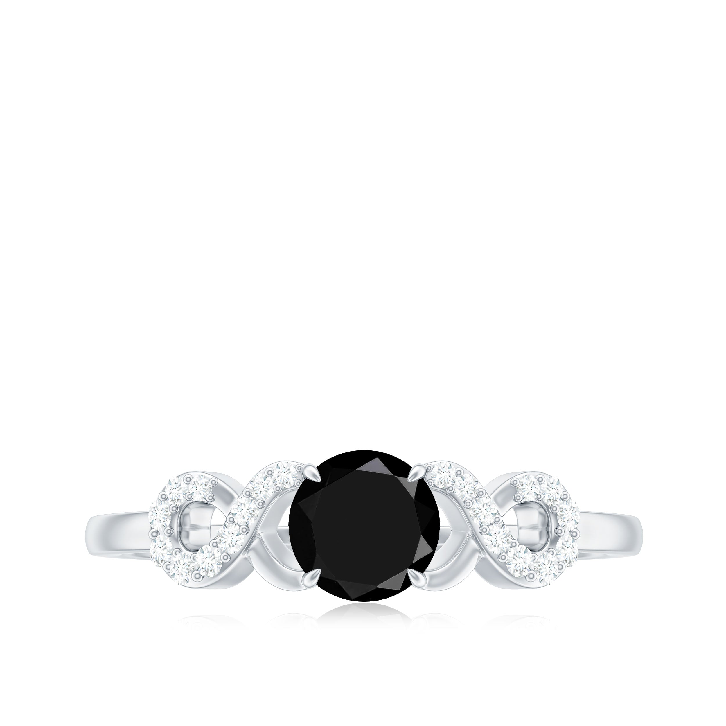 Round Shape Created Black Diamond and Diamond Infinity Engagement Ring Lab Created Black Diamond - ( AAAA ) - Quality - Rosec Jewels