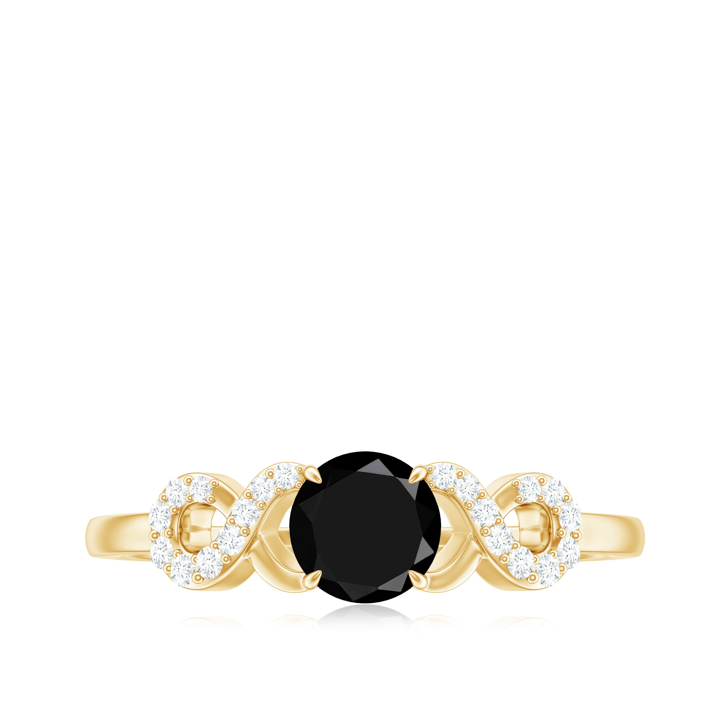 Round Shape Created Black Diamond and Diamond Infinity Engagement Ring Lab Created Black Diamond - ( AAAA ) - Quality - Rosec Jewels