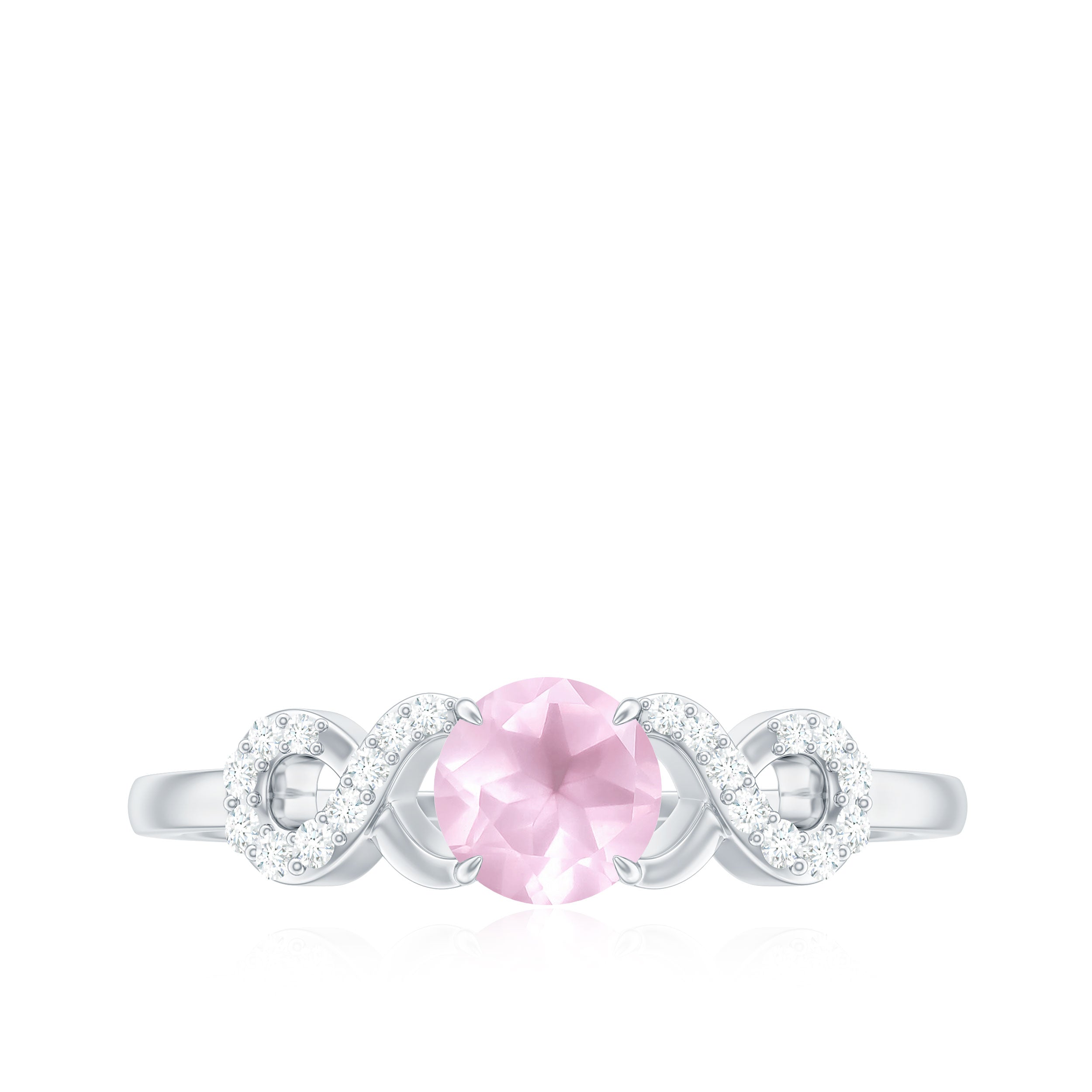 Rose Quartz Solitaire Engagement Ring with Diamond Accent Rose Quartz - ( AAA ) - Quality - Rosec Jewels