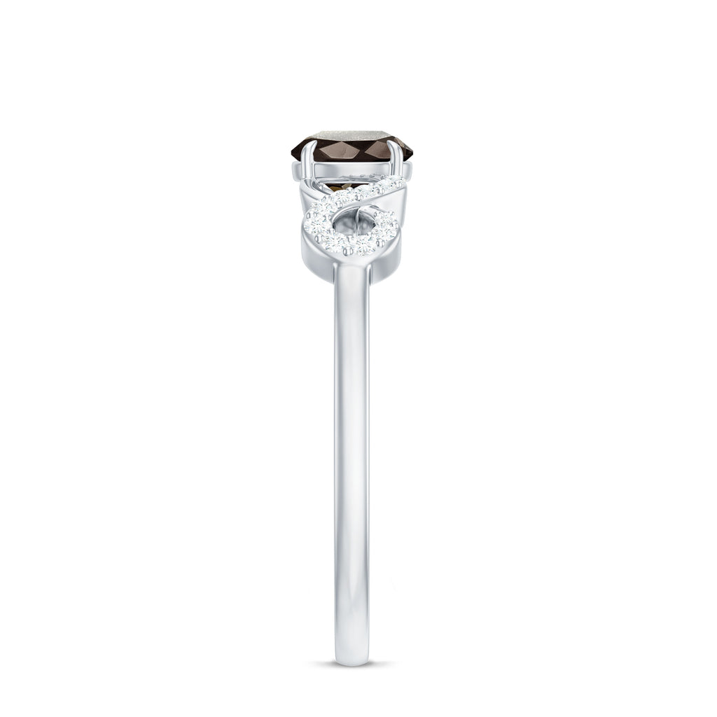 Solitaire Smoky Quartz Infinity Engagement Ring with Diamond Smoky Quartz - ( AAA ) - Quality - Rosec Jewels