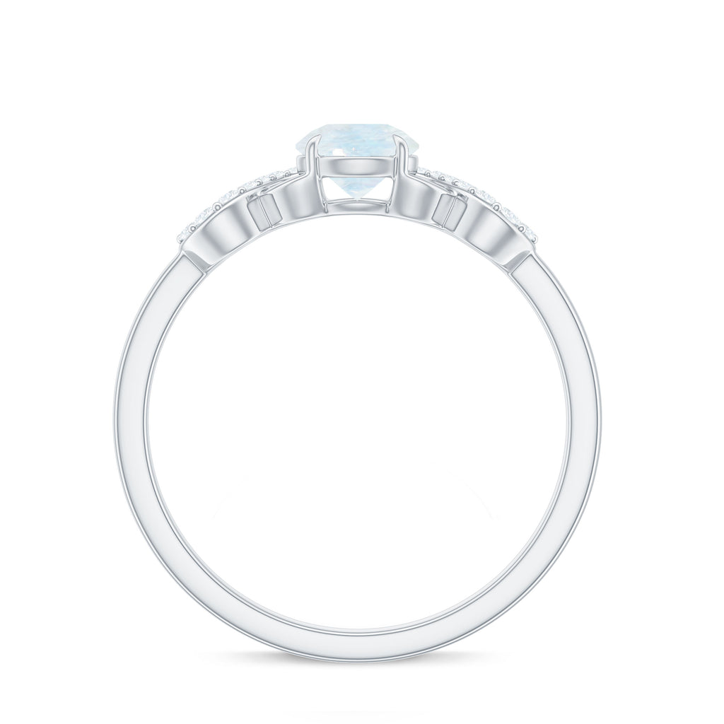 3/4 CT Natural Moonstone Solitaire Ring with Criss Cross Diamond Moonstone - ( AAA ) - Quality - Rosec Jewels