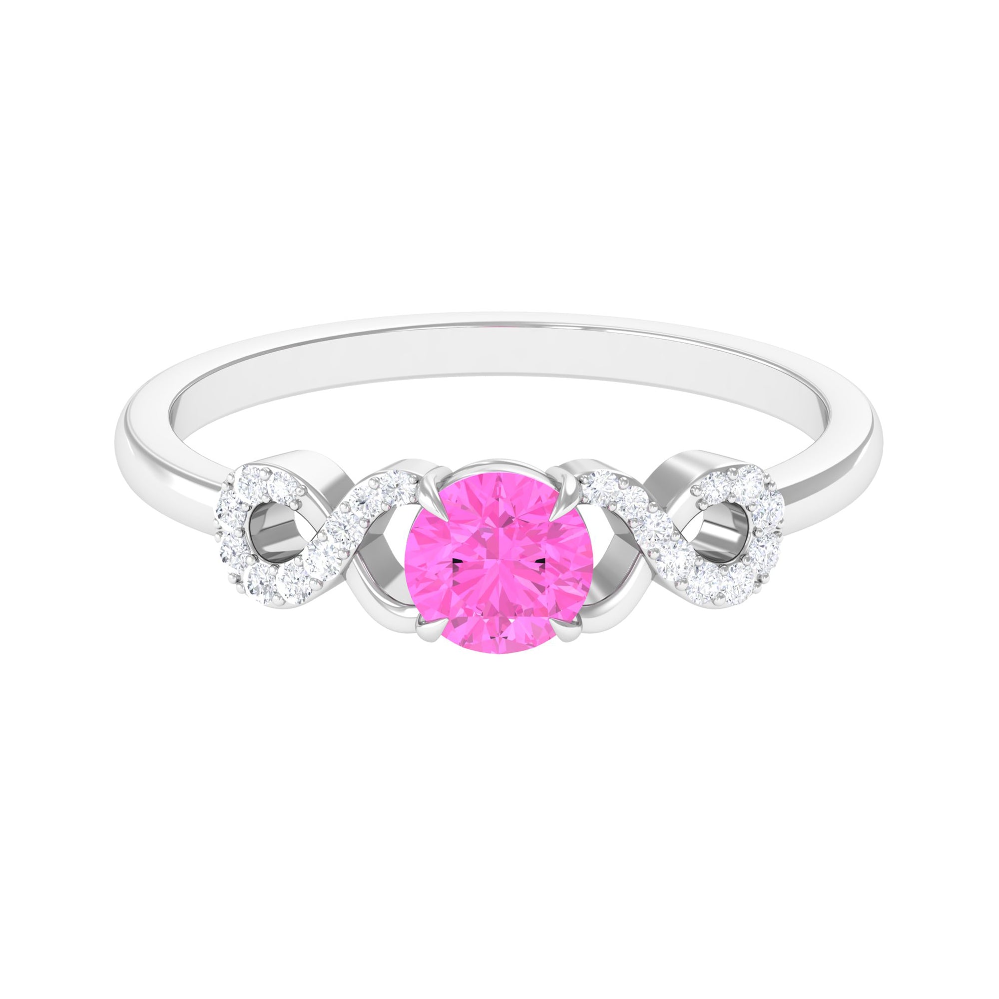 Pink Sapphire Infinity Engagement Ring with Diamond Pink Sapphire - ( AAA ) - Quality - Rosec Jewels