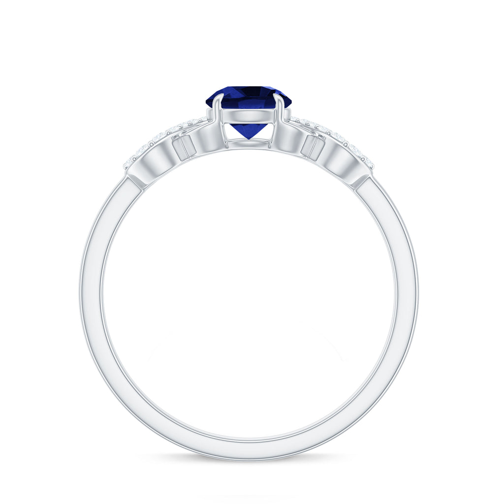 Round Created Blue Sapphire Infinity Engagement Ring with Diamond Lab Created Blue Sapphire - ( AAAA ) - Quality - Rosec Jewels