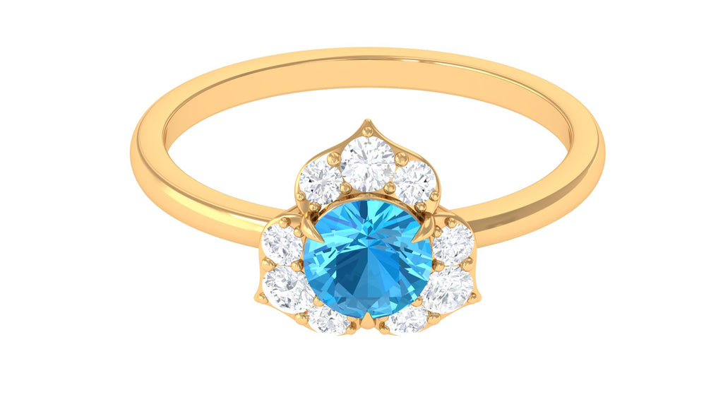 1 CT Swiss Blue Topaz Engagement Ring with Diamond Accent Swiss Blue Topaz - ( AAA ) - Quality - Rosec Jewels