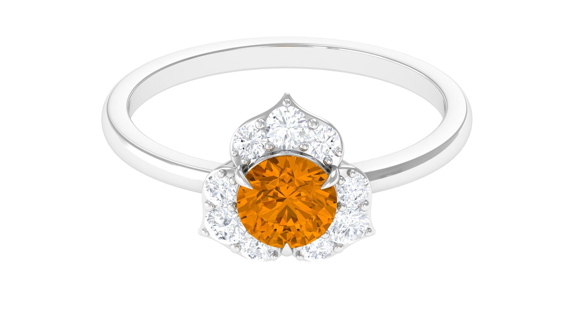 1 CT Round Shape Citrine Floral Engagement Ring with Diamond Citrine - ( AAA ) - Quality - Rosec Jewels