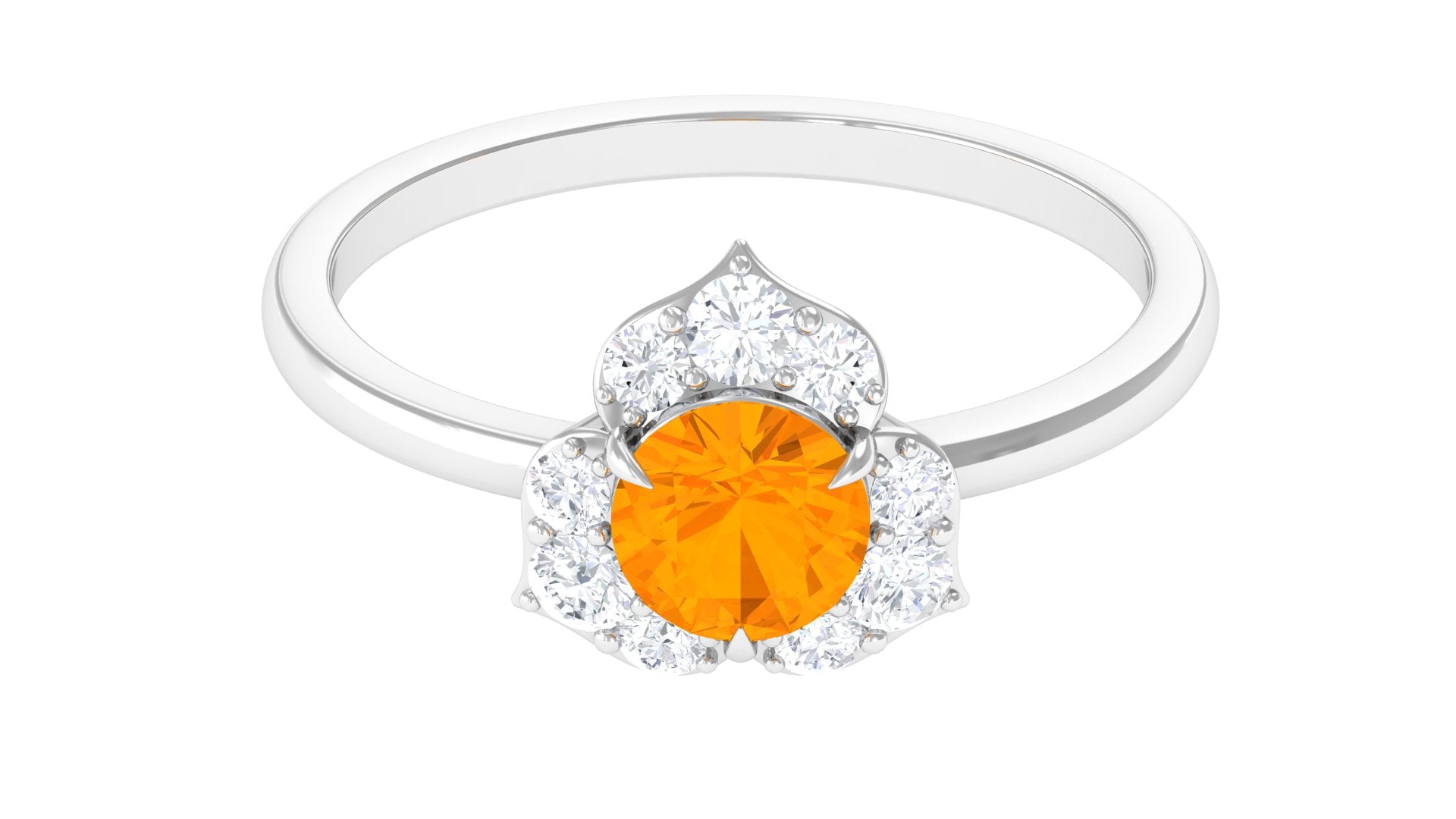 Round Fire Opal Flower Engagement Ring with Diamond Fire Opal - ( AAA ) - Quality - Rosec Jewels