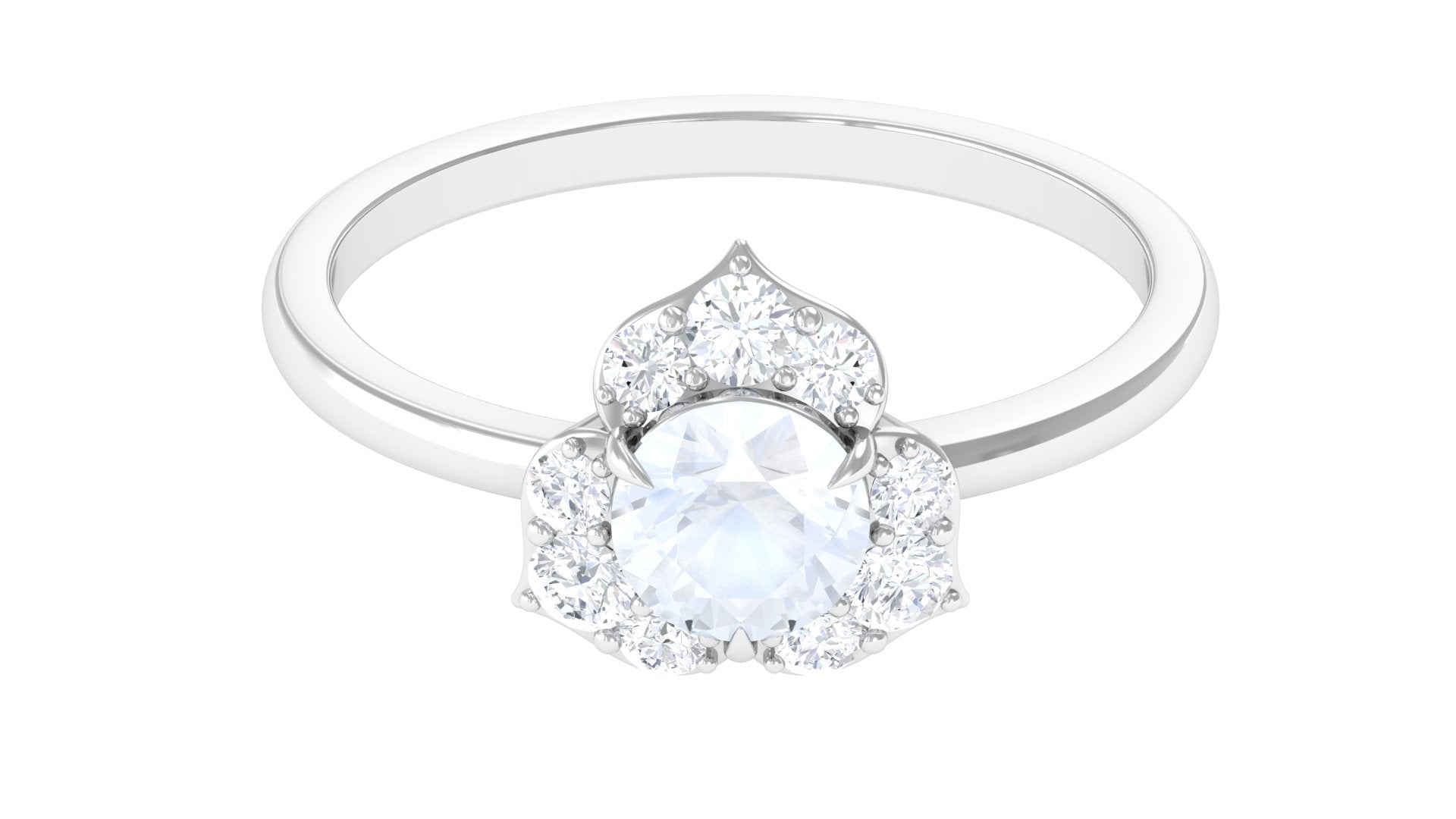 1.25 CT Moonstone and Diamond Floral Engagement Ring Moonstone - ( AAA ) - Quality - Rosec Jewels
