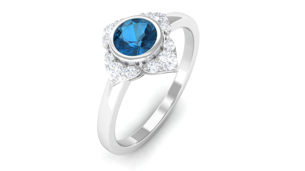 3/4 CT London Blue Topaz and Diamond Vintage Flower Engagement Ring London Blue Topaz - ( AAA ) - Quality - Rosec Jewels