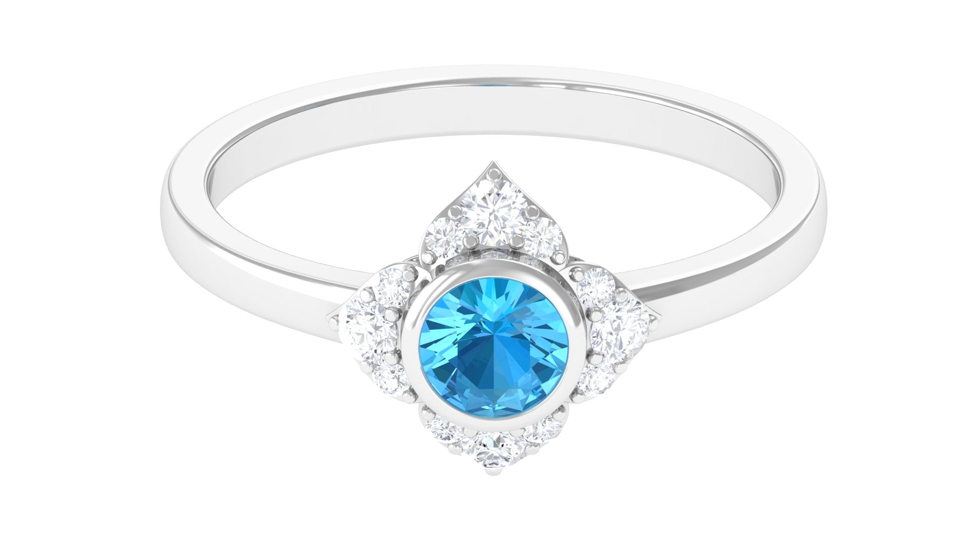 1/2 CT Natural Swiss Blue Topaz Engagement Ring with Diamond Swiss Blue Topaz - ( AAA ) - Quality - Rosec Jewels