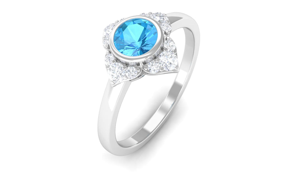1/2 CT Natural Swiss Blue Topaz Engagement Ring with Diamond Swiss Blue Topaz - ( AAA ) - Quality - Rosec Jewels
