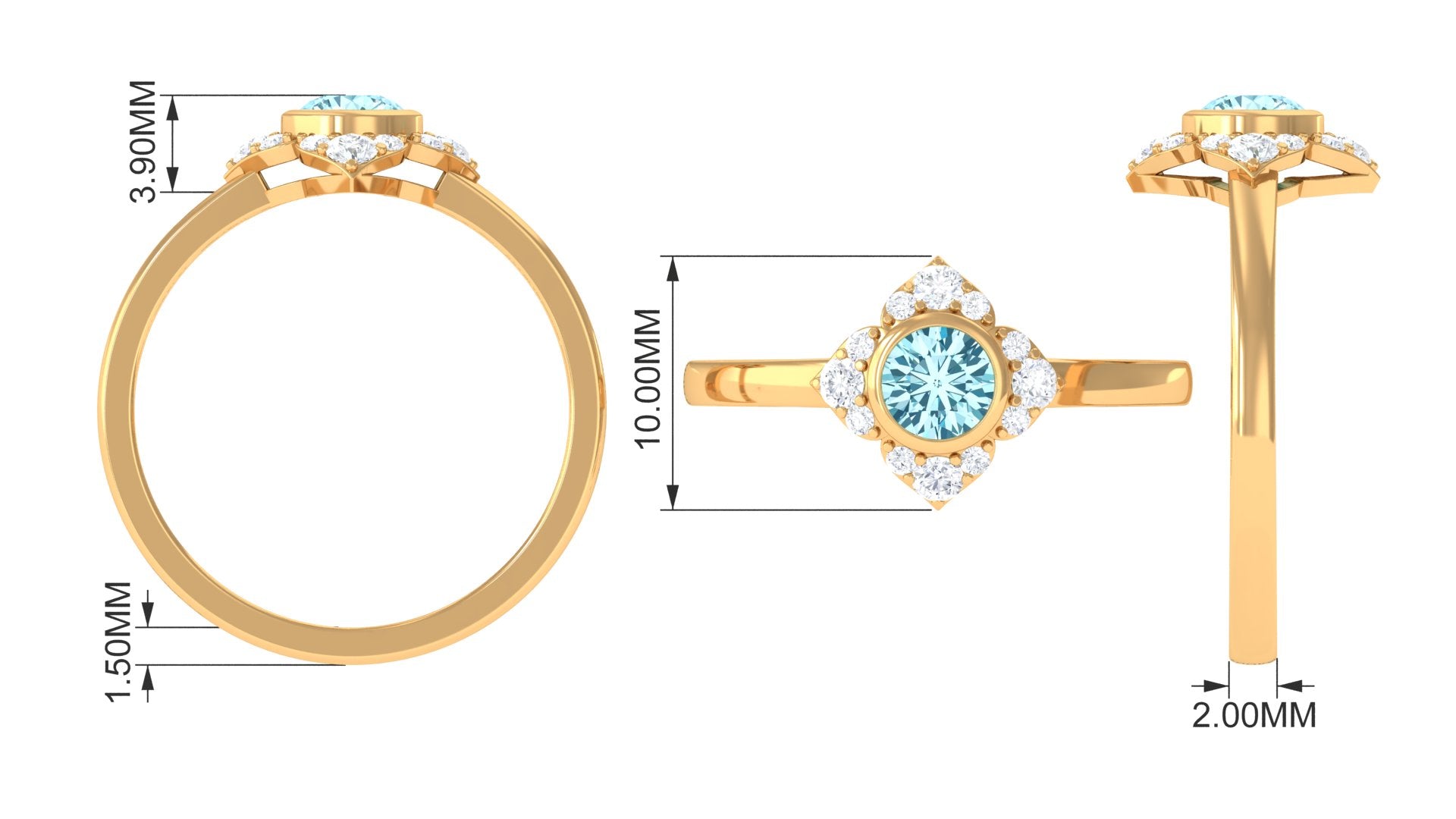 0.50 CT Bezel Set Aquamarine Flower Engagement Ring with Diamond Aquamarine - ( AAA ) - Quality - Rosec Jewels