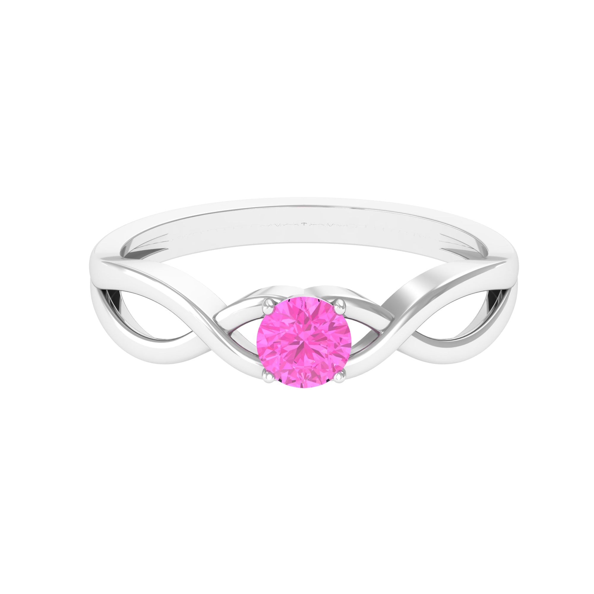 Round Pink Sapphire Solitaire Promise Ring in Crossover Shank Pink Sapphire - ( AAA ) - Quality - Rosec Jewels