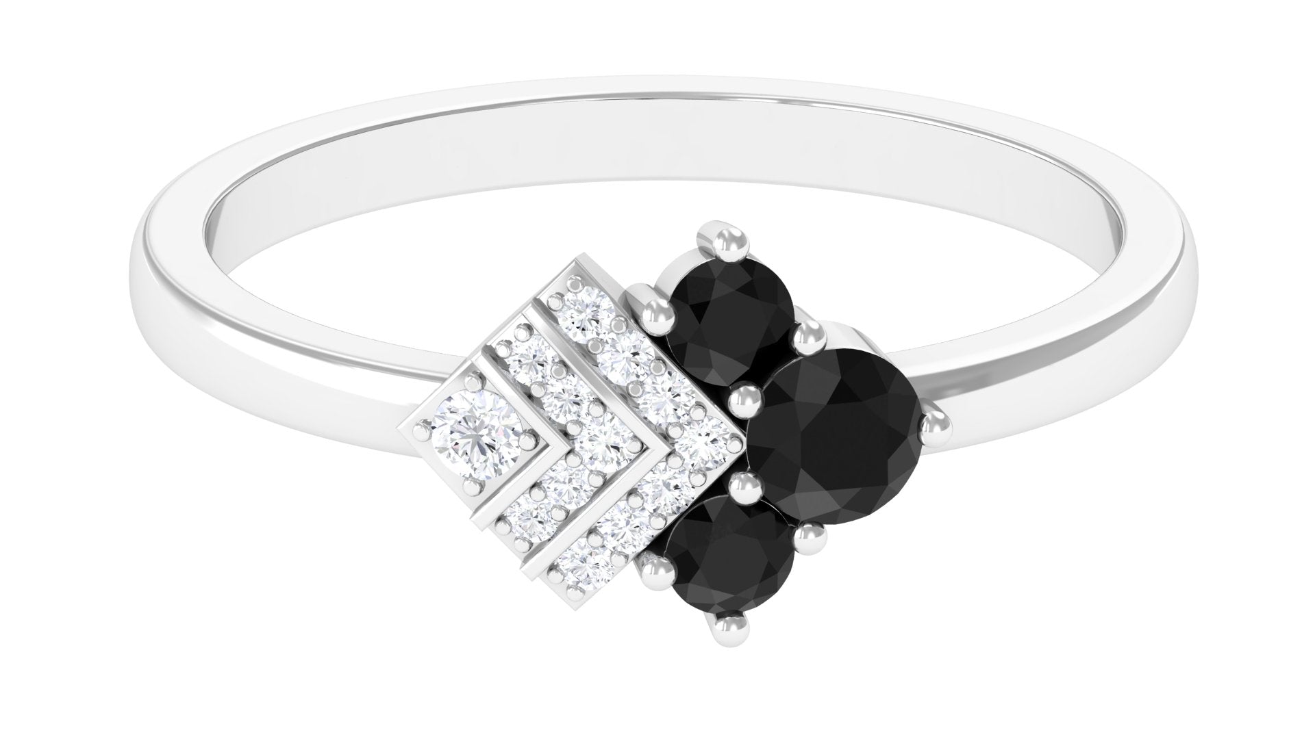 1/4 CT Black Spinel Art Deco Ring with Diamond Black Spinel - ( AAA ) - Quality - Rosec Jewels