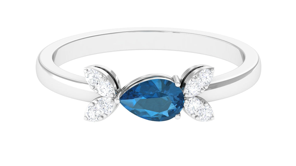 Minimal London Blue Topaz Leaf Promise Ring with Diamond London Blue Topaz - ( AAA ) - Quality - Rosec Jewels