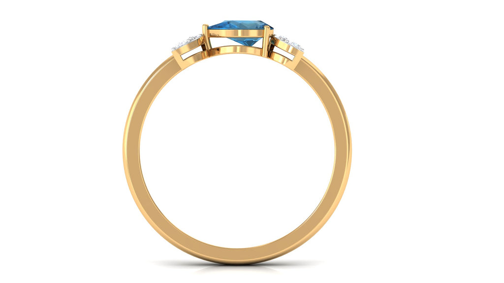 Minimal London Blue Topaz Leaf Promise Ring with Diamond London Blue Topaz - ( AAA ) - Quality - Rosec Jewels